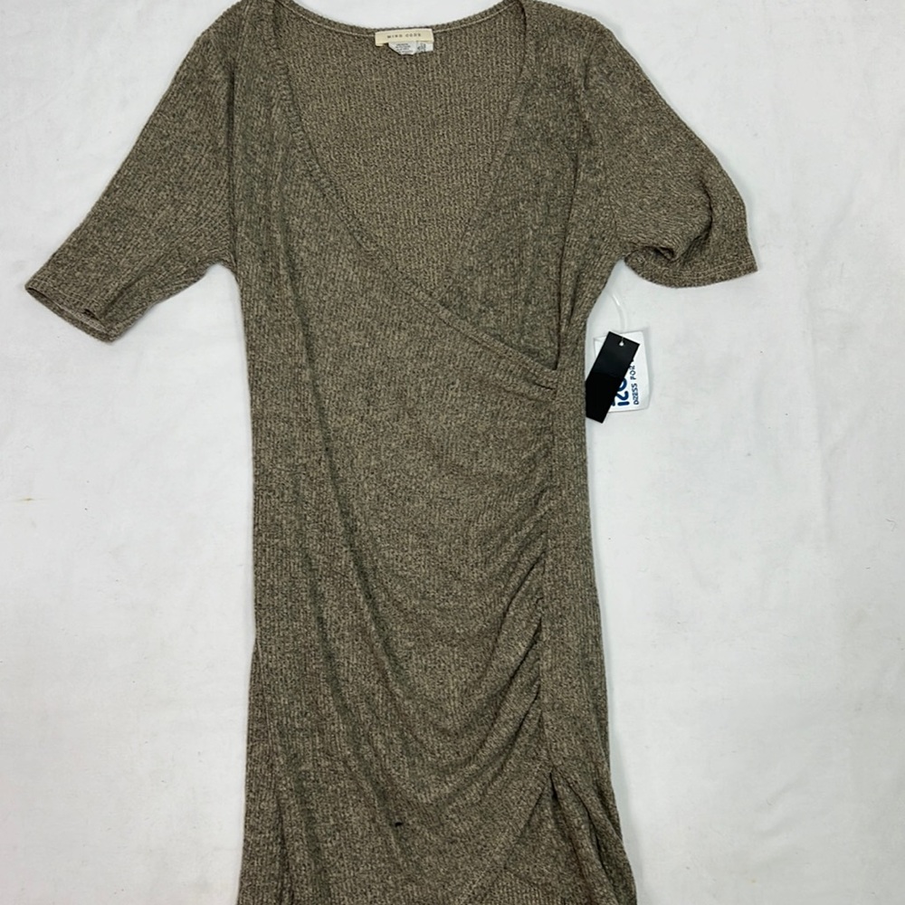 #1233 Mind Code Brown Faux Wrapped Dress | Size: L